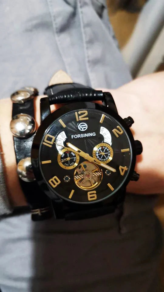 Montre Mécanique Automatique Homme FORSINING — Tourbillon, Boîtier Rond Acier 46 mm, Bracelet Cuir, Calendrier | TechNova X