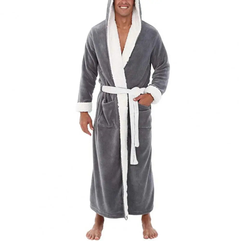 Peignoir Polaire Corail Homme — Robe de Bain Longue avec Poches, Automne-Hiver