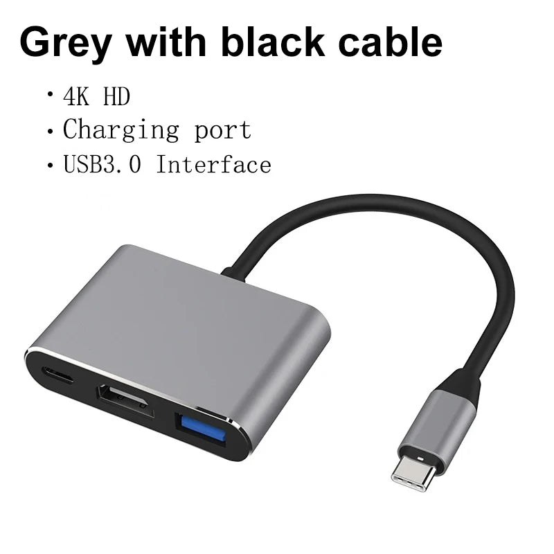 Adaptateur Hub USB-C 3 en 1 — HDMI 4K, USB 3.0 5Gbps, Charge USB-C | TechNova X