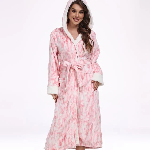 Robe Kimono Peignoir Flanelle à Capuche — Imprimé Léopard Femme