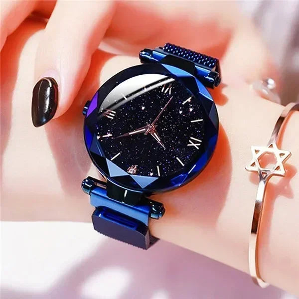Montre Quartz Femme RUNERR — Cadran Ciel Étoilé 33 mm, Bracelet Magnétique Maille Acier Ajustable, Lumineux, 5 Coloris | TechNova X