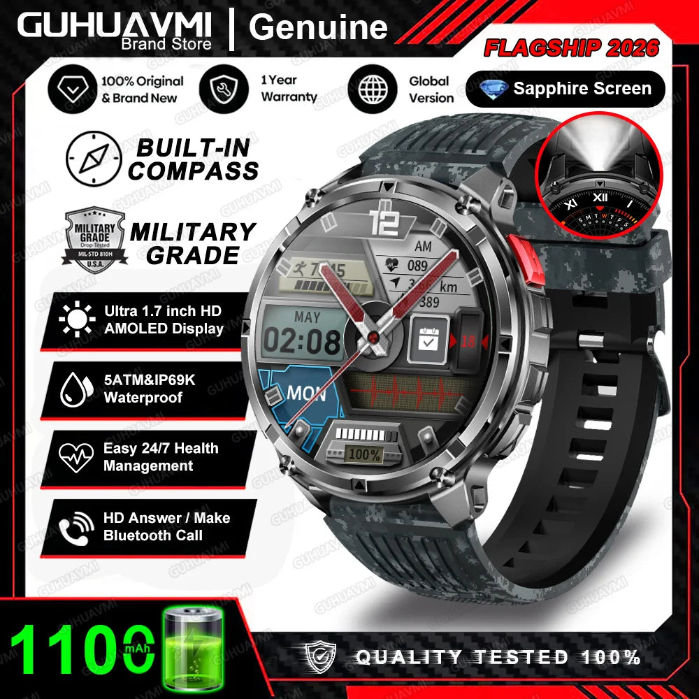 Smartwatch GPS GUHUAVMI T-Rex3 Pro 2026 — AMOLED 1,7", 1100mAh, 10 ATM, 100+ Sports, 15 Variantes
