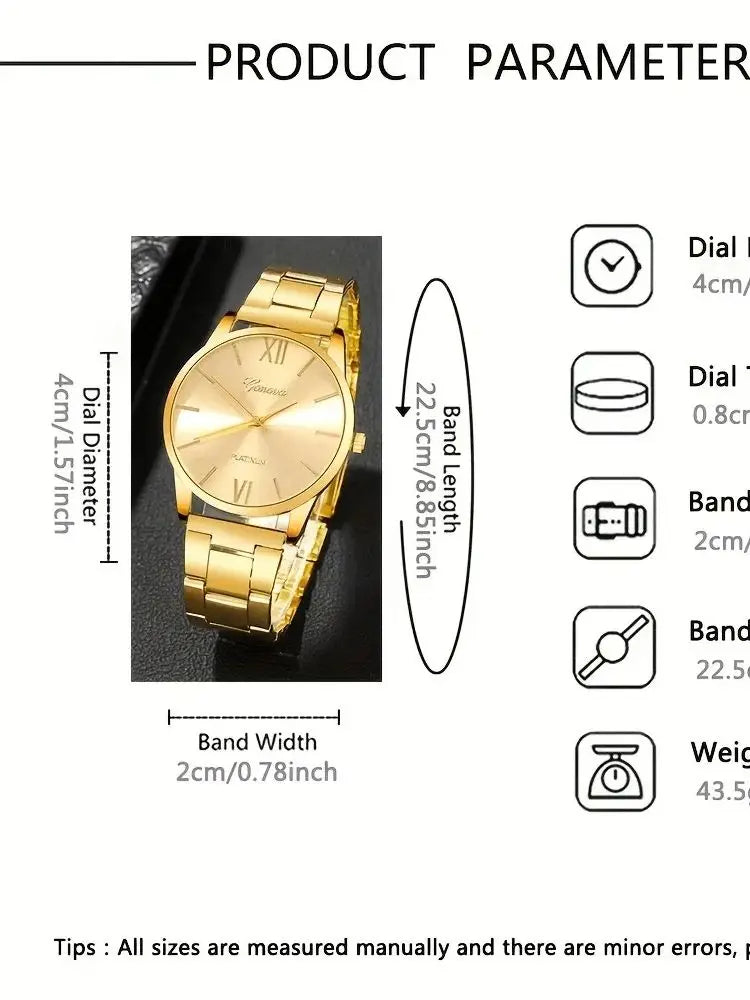 Lot de 6 Montres Femme Quartz — Bracelet Acier Doré, Cadran Minimaliste, Style Fashion Casual