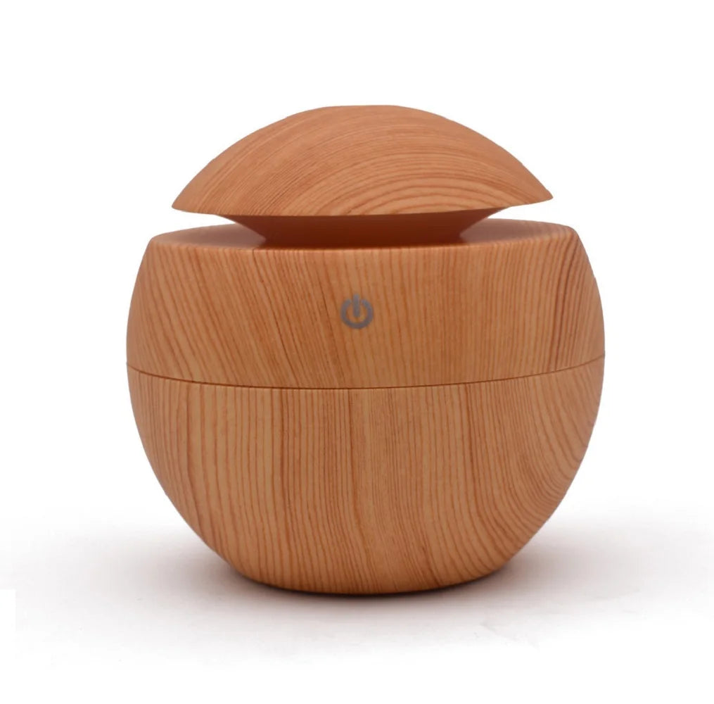 Humidificateur Sphérique Design Bois 130ml — Aromathérapie, 5h Autonomie & Micro-USB