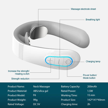 Smart Electric Neck and Back Massager, Rechargeable TENS, Hot Compression Massage, Cervical Vertebra Relaxation, Pain Kneading Therapy