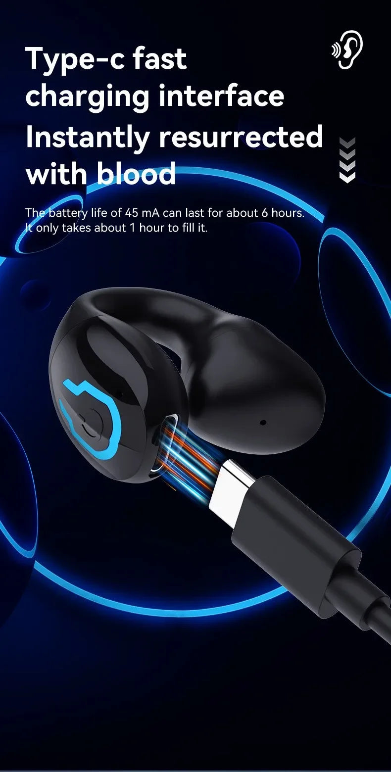 Écouteur Bluetooth 5.4 Sport — Clip-Oreille Étanche avec Micro