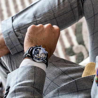 Montre Mécanique Automatique Homme FORSINING — Tourbillon, Boîtier Rond Acier 46 mm, Bracelet Cuir, Calendrier | TechNova X