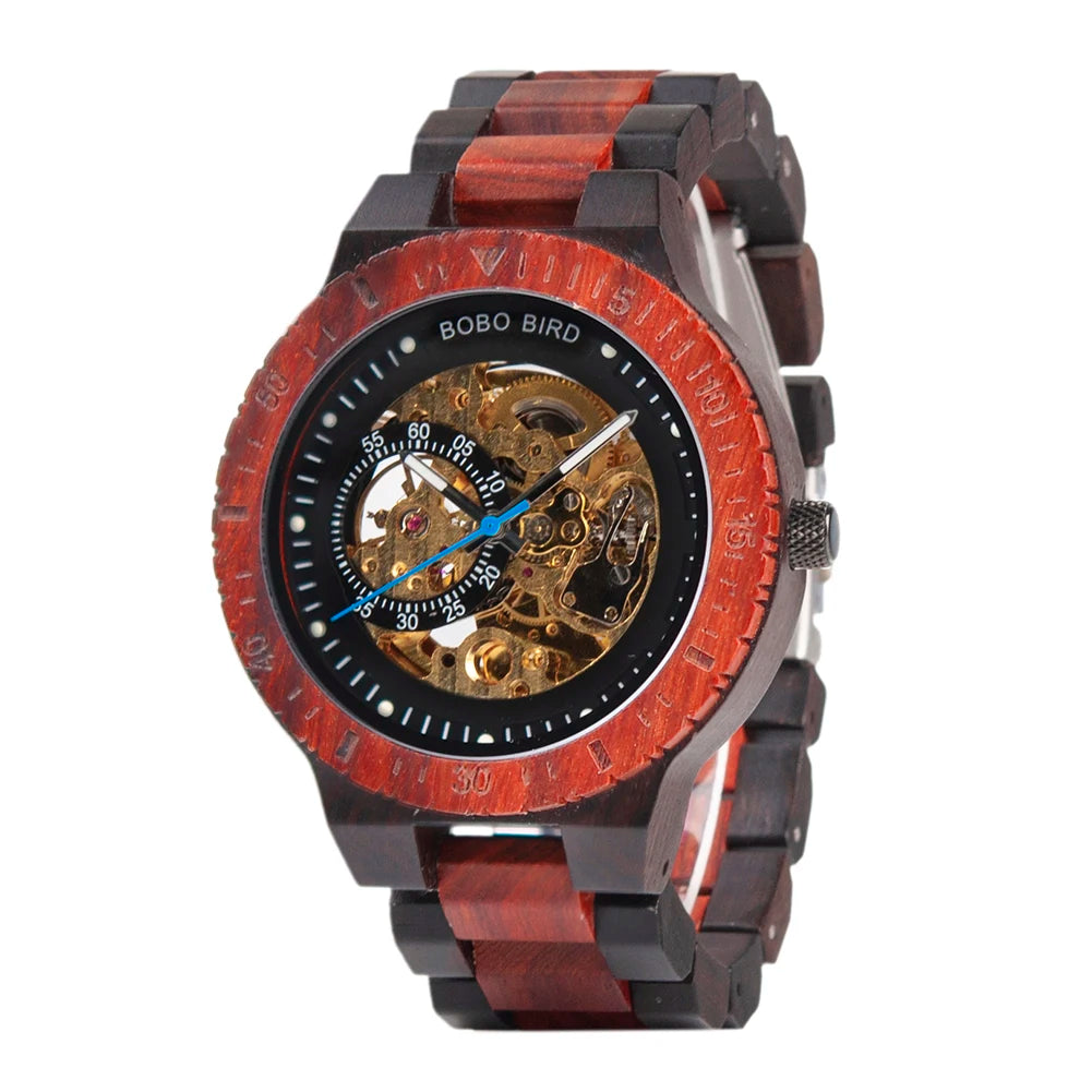 Montre Mécanique en Bois Homme BOBO BIRD — Squelette Lumineux, Étanche 3 ATM, Gravure Personnalisée, 6 Modèles | TechNova X