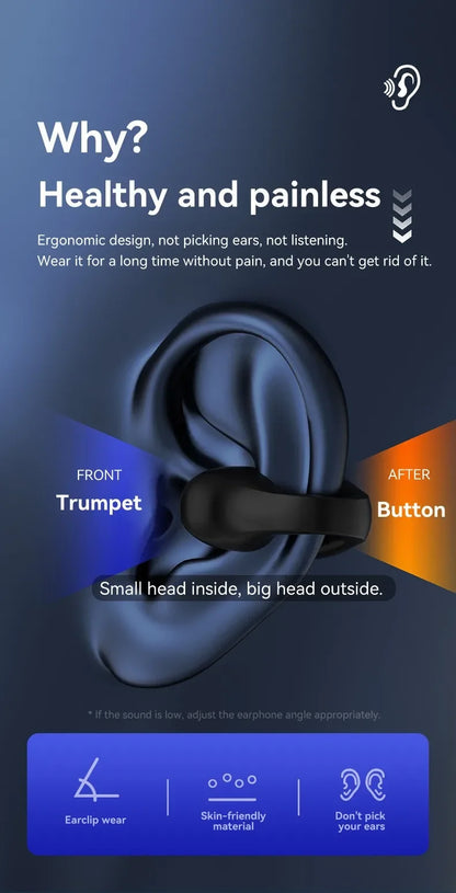 1 écouteur sans fil Bluetooth 5.4 avec micro, écouteur unique à clip d'oreille, étanche, écouteurs TWS pour le sport, casque Bluetooth Type-C