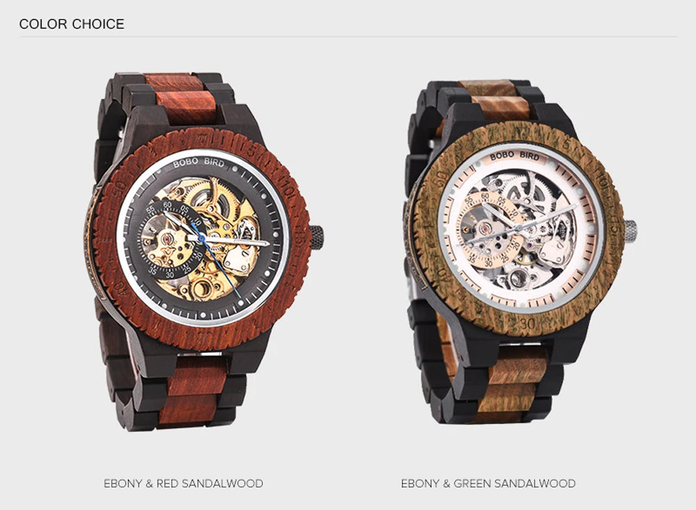 Montre Mécanique en Bois Homme BOBO BIRD — Squelette Lumineux, Étanche 3 ATM, Gravure Personnalisée, 6 Modèles | TechNova X