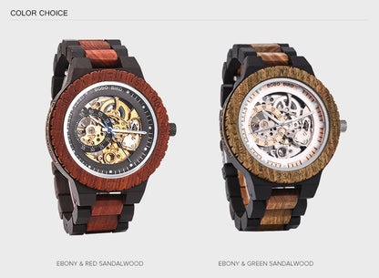 Montre Mécanique en Bois Homme BOBO BIRD — Squelette Lumineux, Étanche 3 ATM, Gravure Personnalisée, 6 Modèles | TechNova X