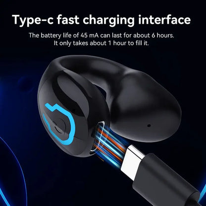 1 écouteur sans fil Bluetooth 5.4 avec micro, écouteur unique à clip d'oreille, étanche, écouteurs TWS pour le sport, casque Bluetooth Type-C
