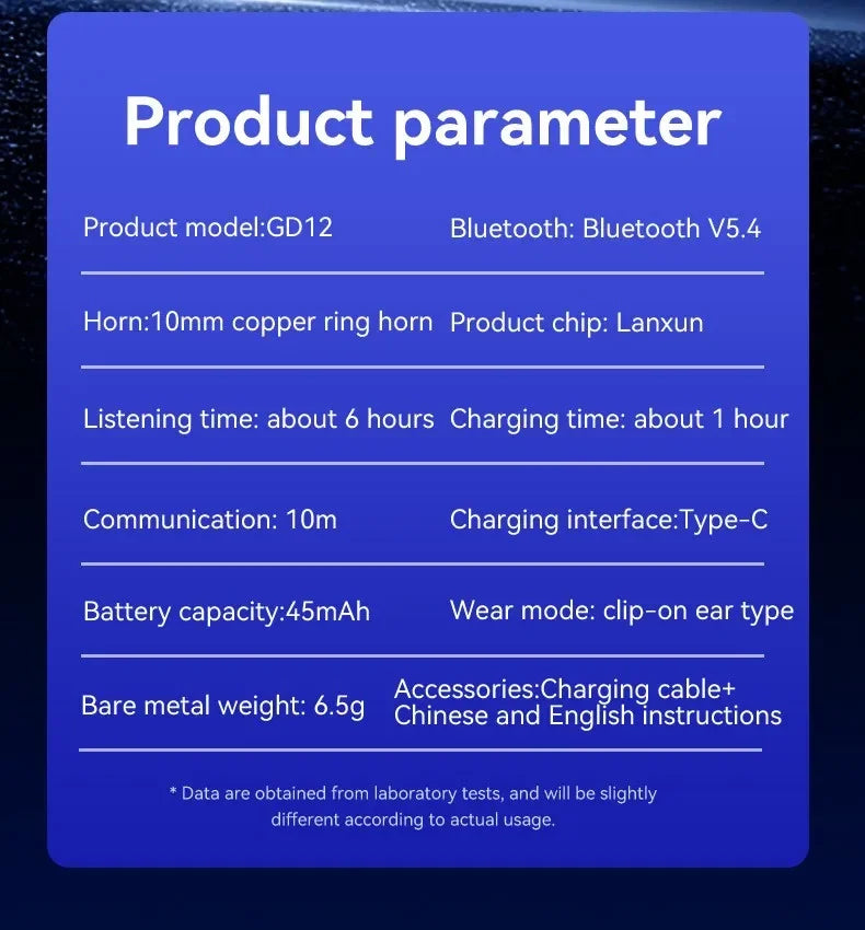 Écouteur Bluetooth 5.4 Sport — Clip-Oreille Étanche avec Micro