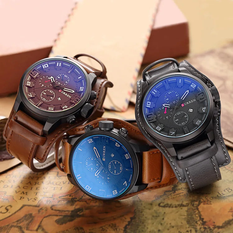 Istro REN-Montres à quartz de sport militaire pour hommes, horloges de luxe pour hommes, horloge de date, bracelet en cuir, date, heure, marque supérieure