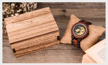 Montre Mécanique en Bois Homme BOBO BIRD — Squelette Lumineux, Étanche 3 ATM, Gravure Personnalisée, 6 Modèles | TechNova X