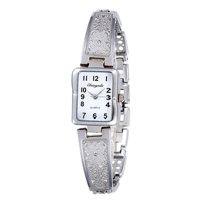 Montre Femme Quartz TINUORA TMC383 — Boîtier Rectangulaire Acier Inox, Chiffres Arabes, Style Luxe