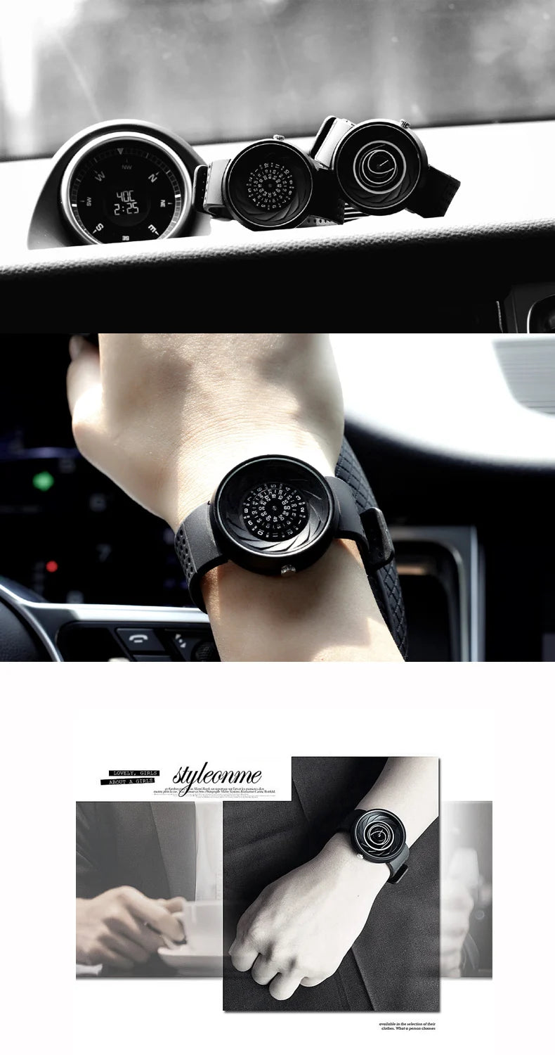Montre Quartz Homme Enmex — Design Industriel Créatif, Cadran Motif Feu, Étanche 5 ATM (30 m), 3 Styles | TechNova X