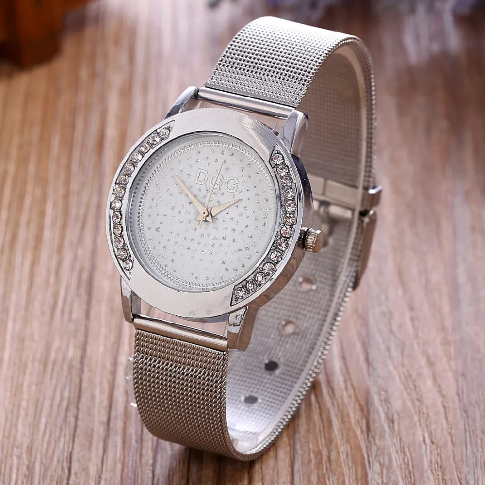 Montre Femme Quartz Maille Métal — Cadran Cristal 37mm, Ultra-Fine 5mm, Style Fashion Casual