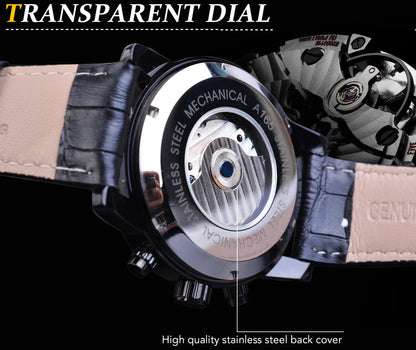Montre Mécanique Automatique Homme FORSINING — Tourbillon, Boîtier Rond Acier 46 mm, Bracelet Cuir, Calendrier | TechNova X