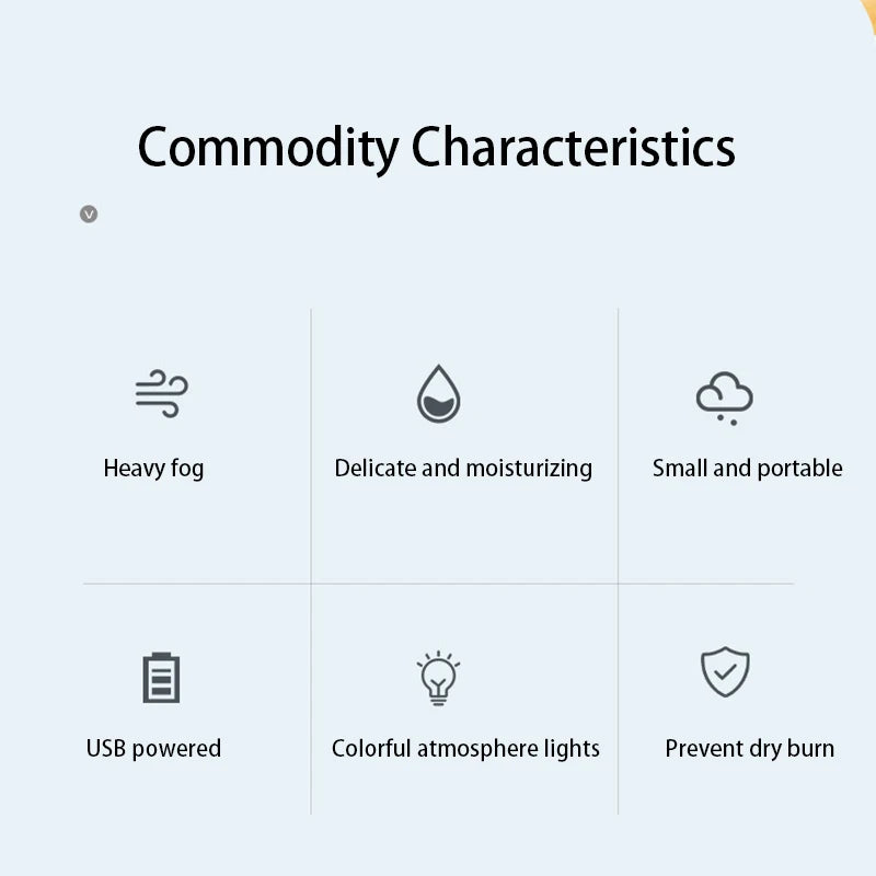 Mini Humidificateur Ultrasonique 260ml — LED Romantique, Anion, Aromathérapie & USB 5V