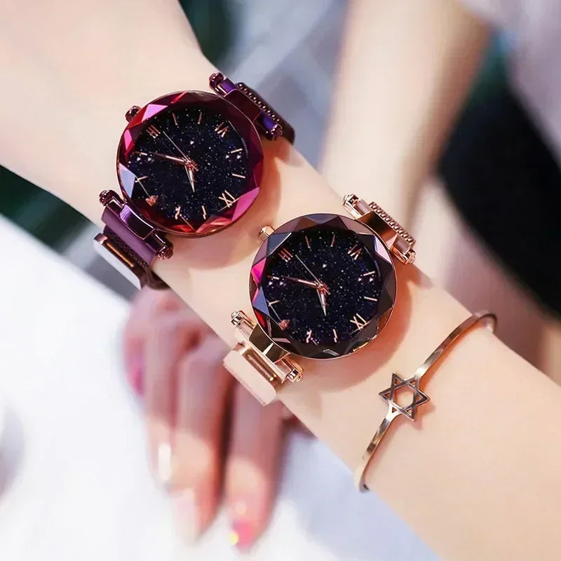Montre Quartz Femme RUNERR — Cadran Ciel Étoilé 33 mm, Bracelet Magnétique Maille Acier Ajustable, Lumineux, 5 Coloris | TechNova X