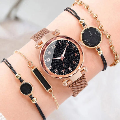 Montre Quartz Femme MOONBIFFY — Cadran Ciel Étoilé 36 mm, Bracelet Maille Alliage, Chiffres Arabes, 5 Styles | TechNova X