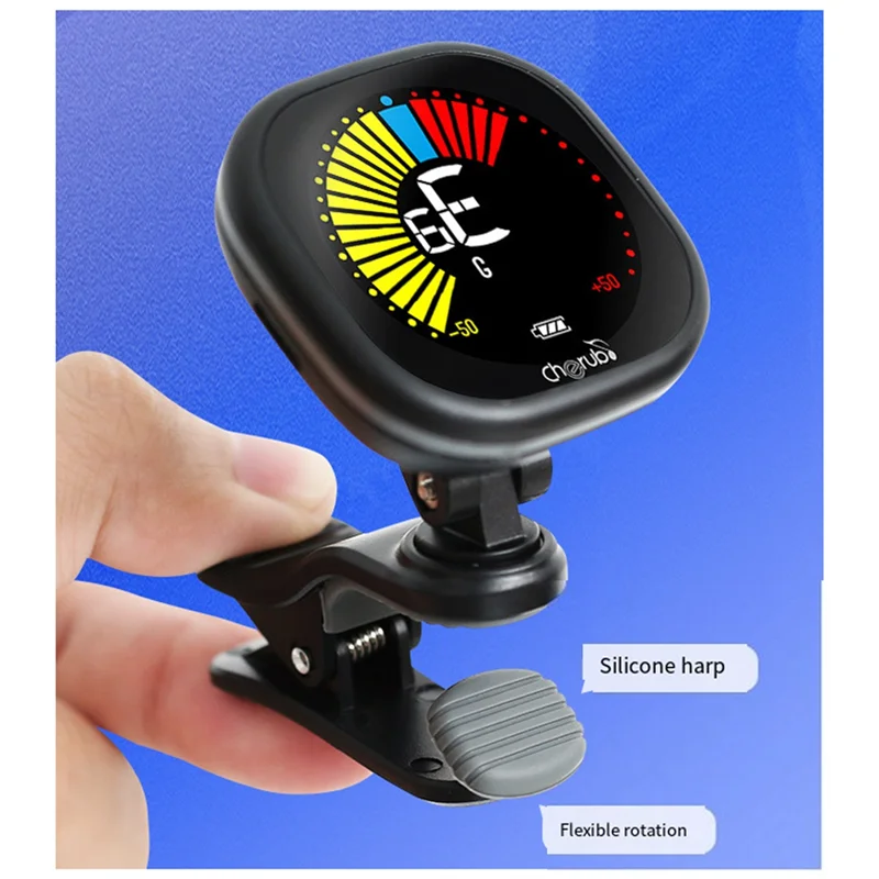 Accordeur de guitare Cherub supérieur, accordeur multifonction à clipser avec écran couleur LED pour violon ukulélé Rechargeable