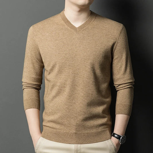Nouveaux pulls hommes col en V basique couleur unie chandails col rond élastique pulls chaud automne tricoté surdimensionné pull hommes