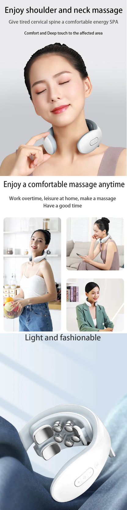 Electric Neck Massager with Heat, Cordless Shoulder Cervical Pain Relief, Portable Muscle Massage