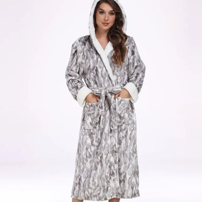 Robe Kimono Peignoir Flanelle à Capuche — Imprimé Léopard Femme
