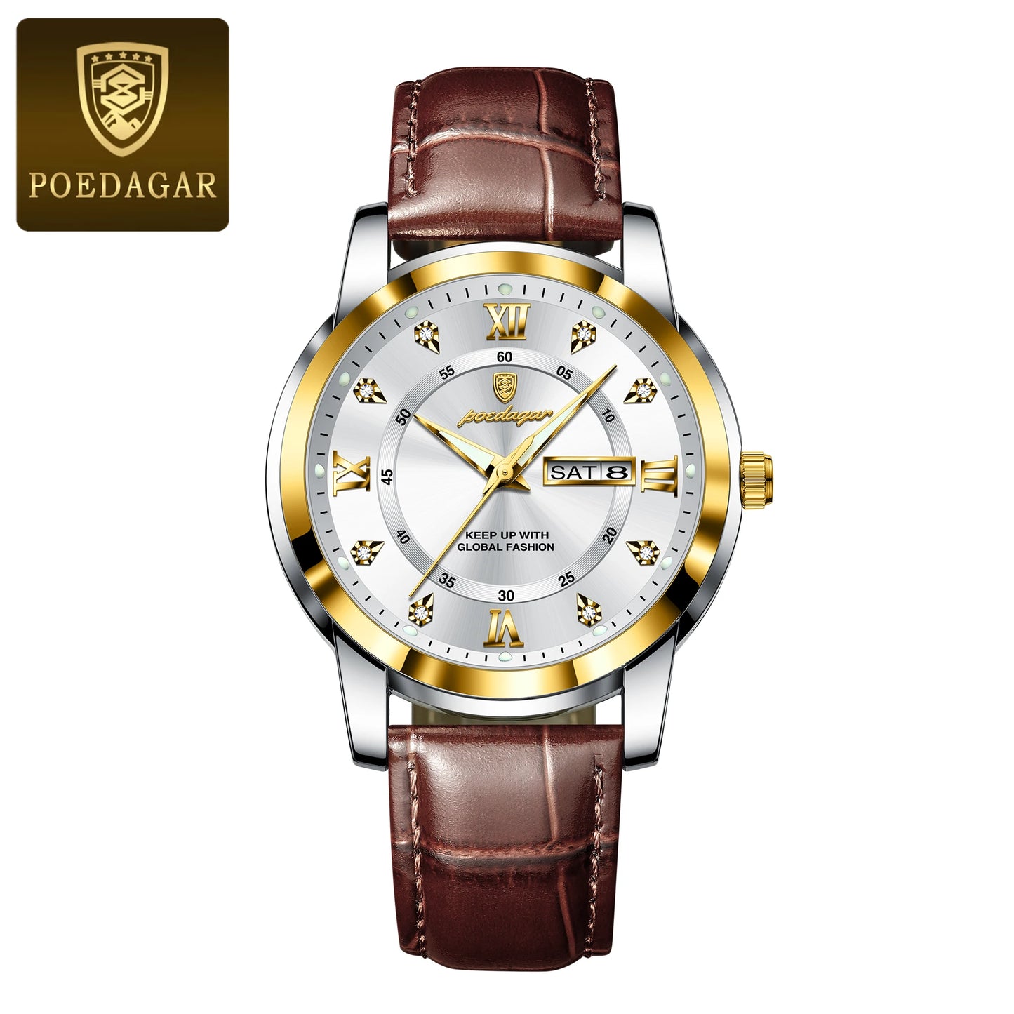 Montre Homme POEDAGAR 936L — Quartz, Bracelet Cuir, Lumineux, Date & Semaine