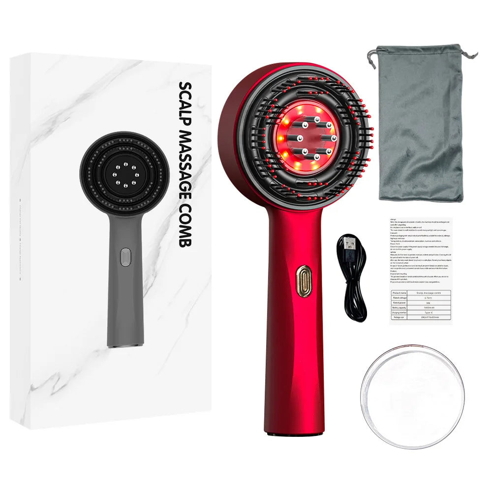 Electric Massage Comb, Red Light Therapy, Vibration, Hair Growth, Scalp Brush, Anti-Hair Loss, Liquid Oil Applicator