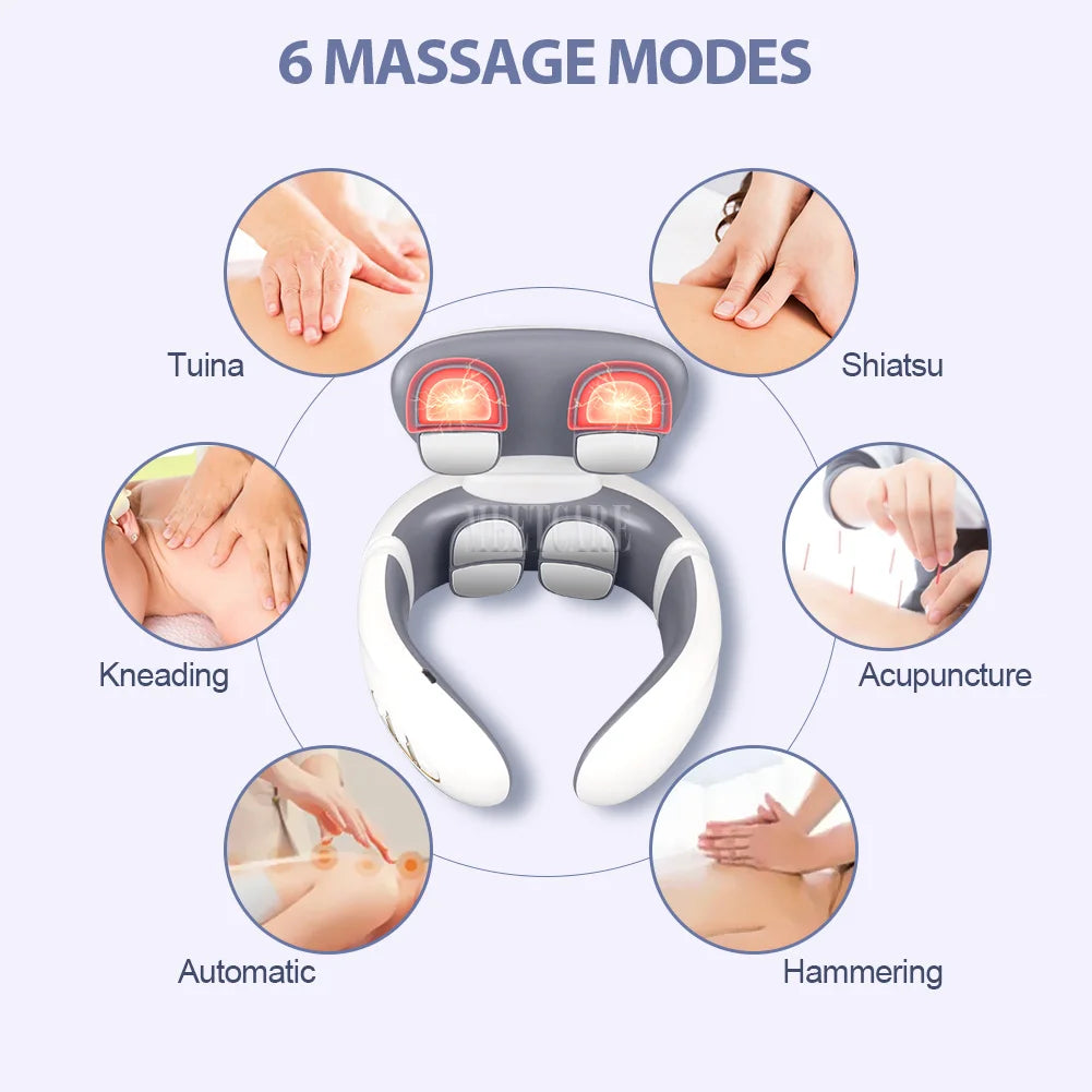 Smart Electric Neck and Back Massager, Rechargeable TENS, Hot Compression Massage, Cervical Vertebra Relaxation, Pain Kneading Therapy