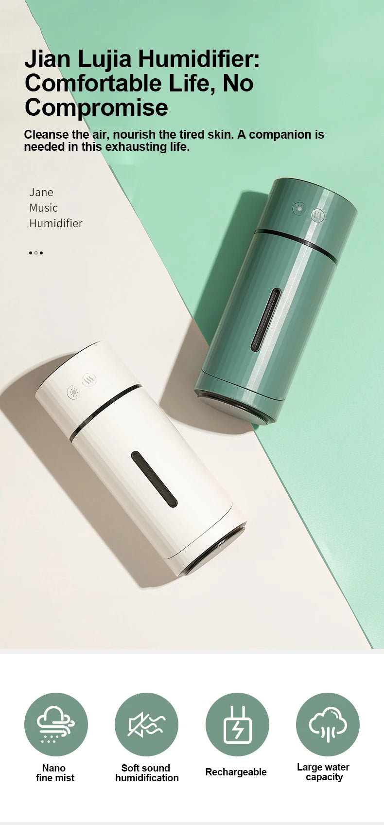 Humidificateur Diffuseur Sans Fil 260ml — Nano-Spray, Buse 90°, Veilleuse LED & Batterie 1000mAh