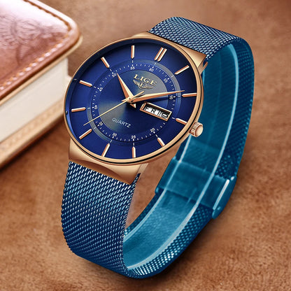 Montre Homme LIGE 9949 — Quartz Ultra-Fine, Bracelet Acier Inox, Date & Semaine, 3 ATM