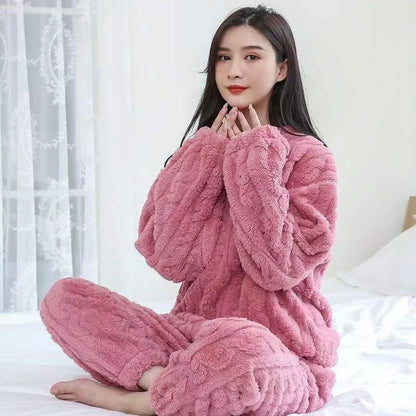 Ensemble Pyjama Flanelle Polaire Femme — Haut Col Rond & Pantalon Chaud