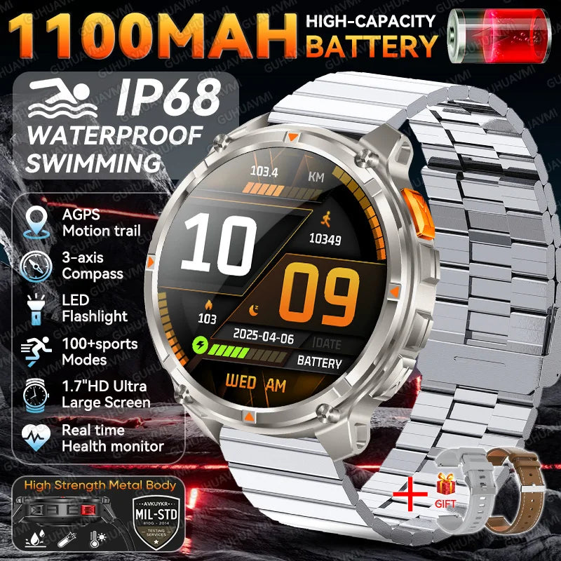 Smartwatch GUHUAVMI HT33 — AMOLED Saphir 1,7", Batterie 1100mAh, 100+ Sports, IP68