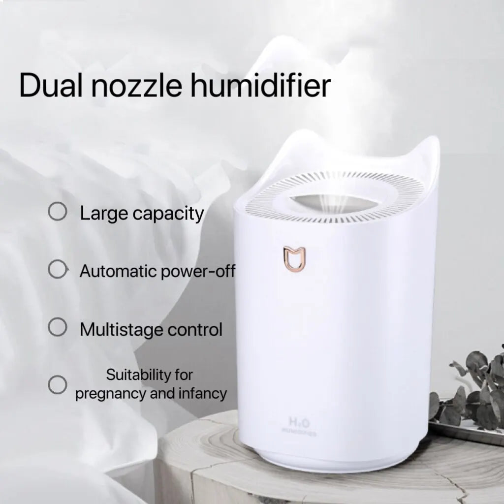 Humidificateur Double Buse 3000ml — Aromathérapie Ultrasonique, LED Ambiance & Multi-Vitesses