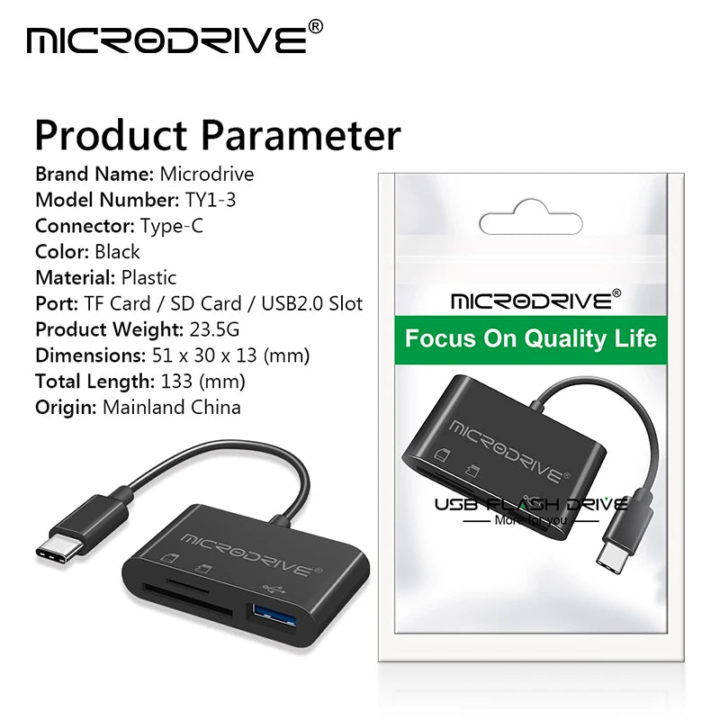 Type USB C HUB 3 en 1 pour carte mémoire/flash USB/adaptateur de carte SD/USB 2.0/3.0/lecteur de carte Micro Mini SD/carte TF 3 emplacements