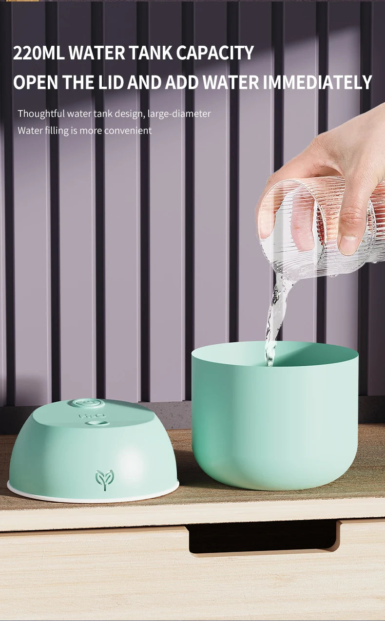 Mini Humidificateur USB 220ml — Aromathérapie, Silencieux, Arrêt Auto & 3 Coloris