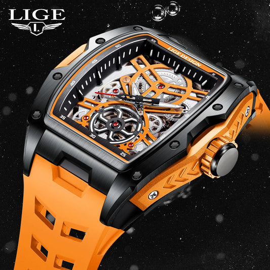 Montre Mécanique Automatique Homme LIGE — Squelette Tourbillon, Boîtier Carré, Étanche 3 ATM, 4 Coloris | TechNova X