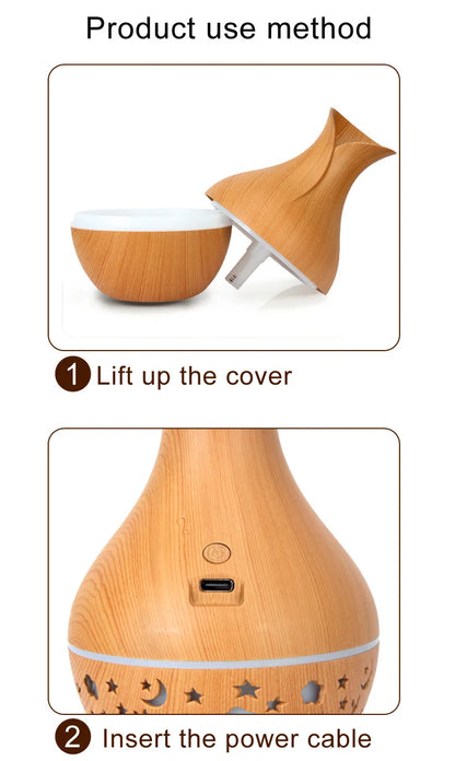 Mini Humidificateur Vase Design Bois 150ml — LED 7 Couleurs, Aromathérapie & USB 5V