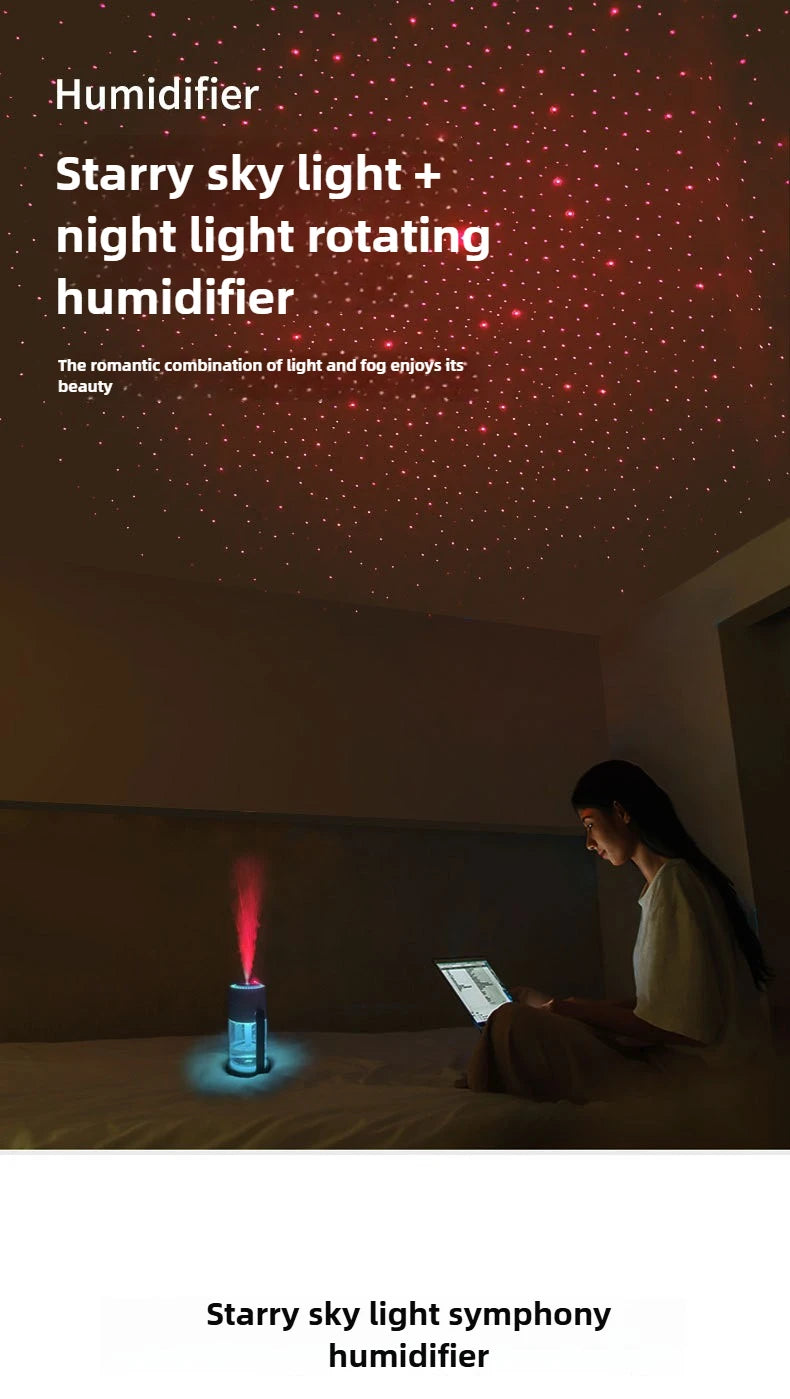 Humidificateur Projection Ciel Étoilé 280ml — LED Multimode, 2 Modes de Brume & USB 5V