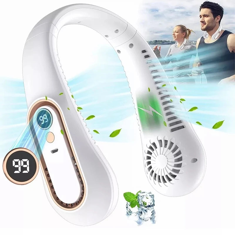 Ventilateur de Cou Sans Pales 7000mAh — Affichage LED, Minuterie 2-8h & Rechargeable USB