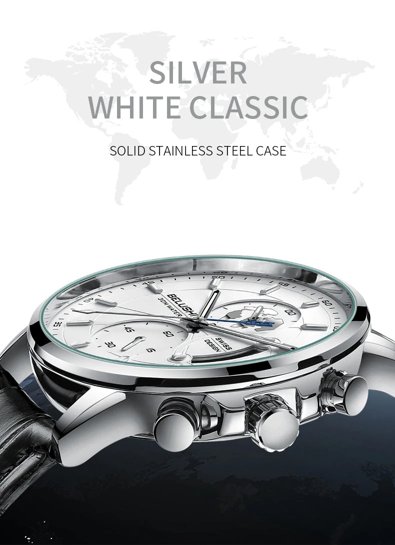 Montre Homme CHENXI B-576 — Chronographe Quartz, Bracelet Cuir, Aiguilles Lumineuses