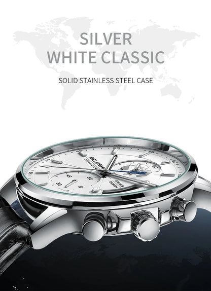 Montre Homme CHENXI B-576 — Chronographe Quartz, Bracelet Cuir, Aiguilles Lumineuses
