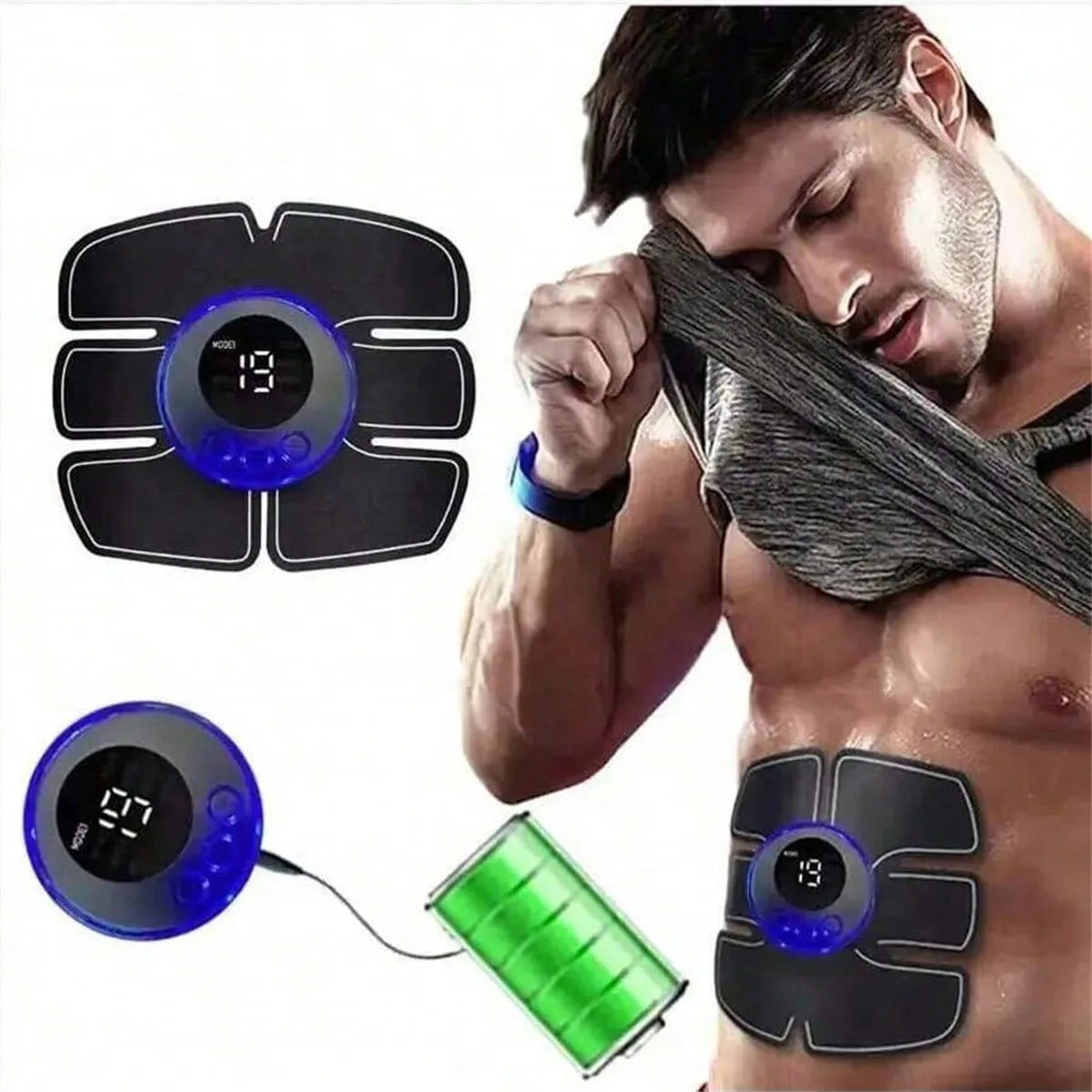 EMS Muscle Stimulator, Abdominal and Arm Trainer, Portable Massager for Home, Body Shaping and Toning Device for Men