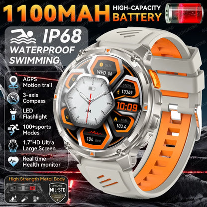 Smartwatch GUHUAVMI HT33 — AMOLED Saphir 1,7", Batterie 1100mAh, 100+ Sports, IP68
