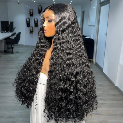 Perruque Lace Front Wig synthétique transparente, Deep Wave, douce, 13x4x1, pre-plucked, nœuds décolorés, sans colle, pour femmes noires, Cosplay, fête quotidienne