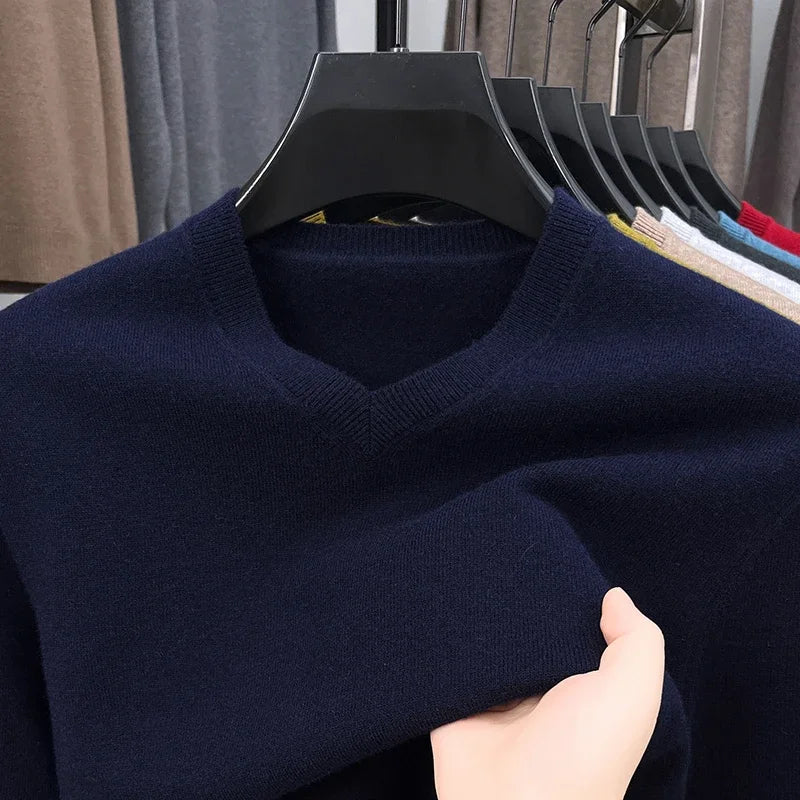 Nouveaux pulls hommes col en V basique couleur unie chandails col rond élastique pulls chaud automne tricoté surdimensionné pull hommes